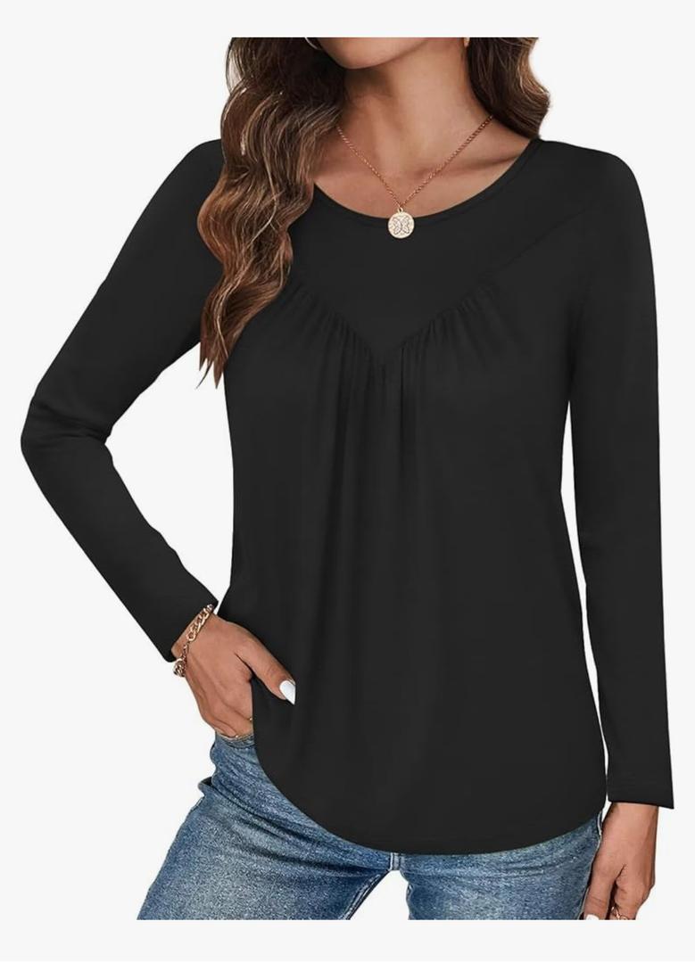 Bliwov Womens Long Sleeve T Shirts Fall Fashion Outfits Casual Blouses Loose Fit Tops Crew Neck Ruched Tunic Trendy Clothes