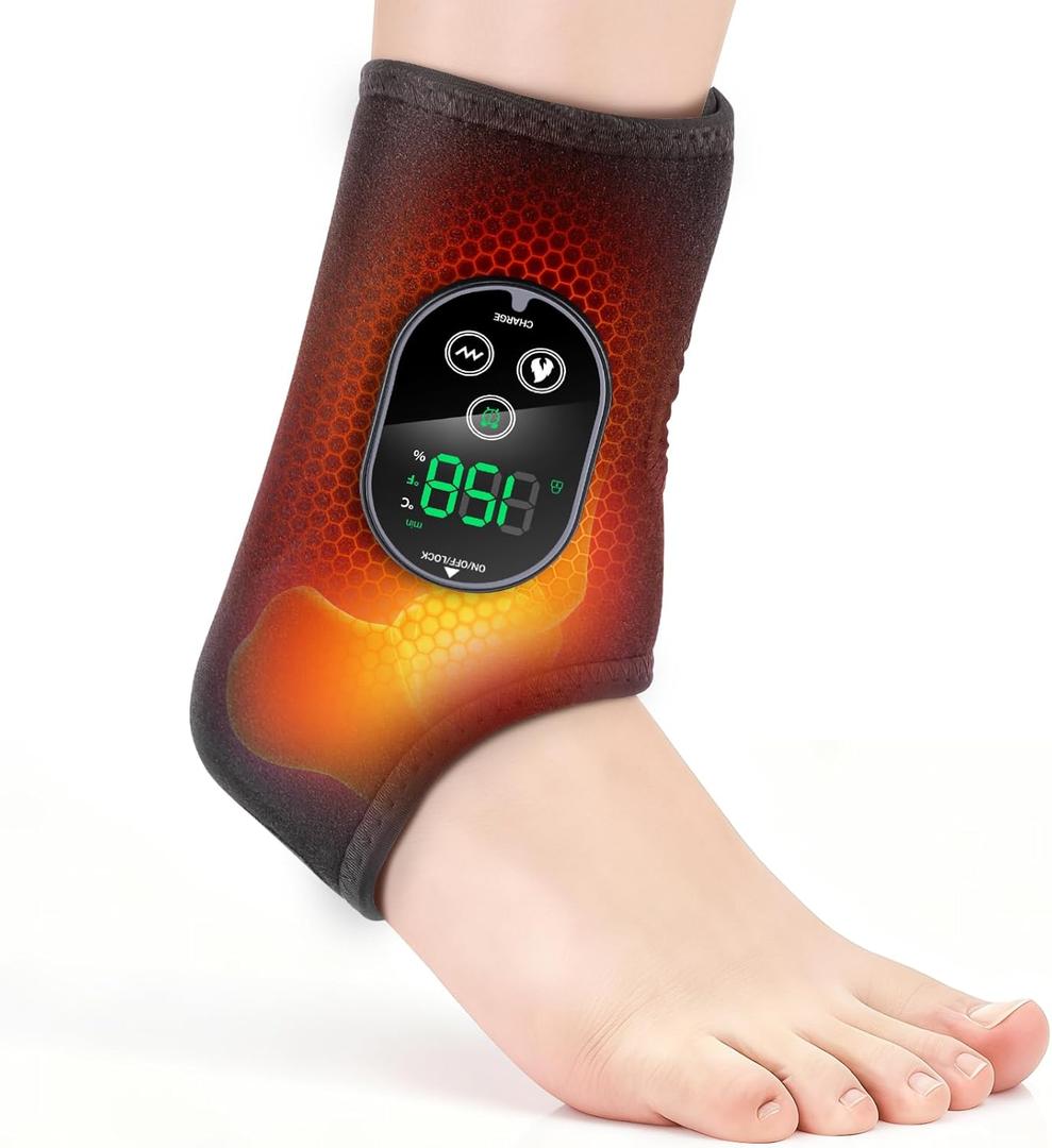 Cordless Foot Massager for Neuropathy, Rechargeable Foot and Ankle Massager for Circulation and Pain Relief, Ankle Heating Pad with Massage, Heated Ankle Brace Wrap, Black