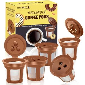 VIVI SKY Reusable Coffee Filter for Ninja Coffee Maker, 4 cone Coffee Maker Filter #4 for Ninja Dual Brew Coffee Maker Ninja Coffee Accessories (5* K Cups)