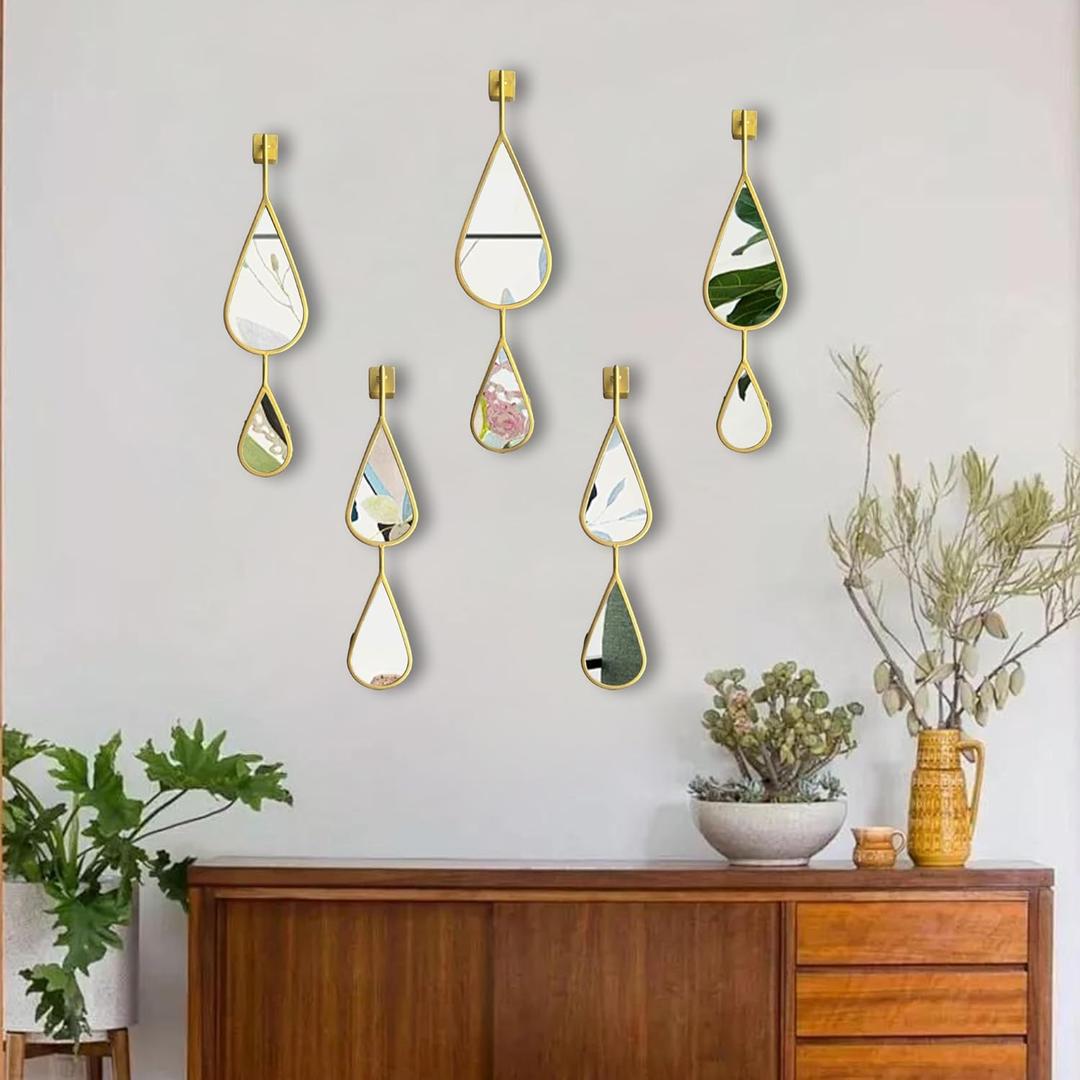 BAODANFU Wall Mirrors Decorative, Gold Tear Drop Shape Mirrors for Wall of Entryway, Living Room, Bedroom, Over Fireplace, Mantle Wall Decor Golden (Shiny Gold, 5 Pack)