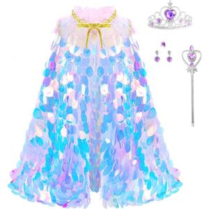 Princess Dress Up Rainbow Mermaid Cape Toddler Costume for Princess Cloaks Gift Set for Little Girls 3-8 Years