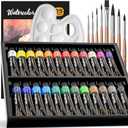Nicpro Watercolor Paint Set for Adults, Beginner & Artists, 24 Tubes Water Color Paint Set with 25 Watercolor Paper, 8 Squirrel Paint Brushes, Palettes, Color Wheel, Art Painting Supplies