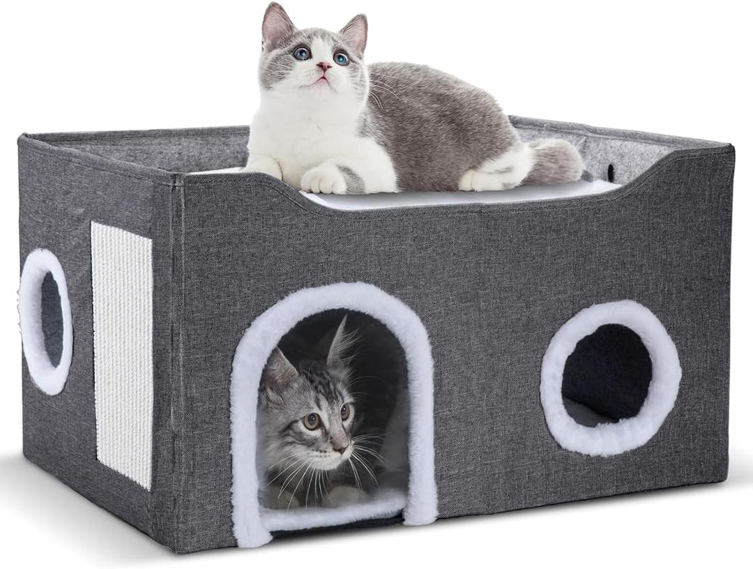 Cat House for Indoor Cats  Foldable Cat Cave & Covered Cat Bed, Cozy Hideaway for Small Pets and Large Cats (23.6"x16"x12.8"),Dark Grey