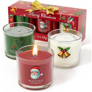 CHILLFLAME Christmas Candles, Scented Candles Gift Set for Stress Relief, 3 Votive Candles for Women and Men, Christmas Candle Gifts for Women (Red + Green + White, 7 Oz)