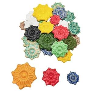 1.1LB Random Ceramic Mosaic Tiles for DIY Crafts, 3 Sized Mosaic Pieces for Plates Flowerpots Making Supplies Home and Outdoor Decoration (Mix Color, Flower)