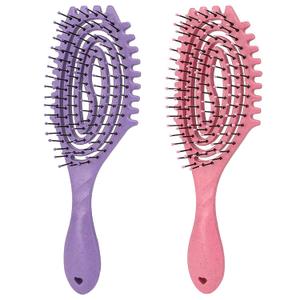 Curl Defining Brush, Vented Detangling Wet Hair Brush, Hollow Bouncing Comb for All Hair Types Wet & Dry Hair for Women & Men (Pink + Purple)