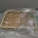 StorageWorks Rectangle Decorative Trays for Home Decor Farmhouse, Wicker Coffee Table Tray Decor with Wooden Beads and Handles, Large Woven Dining Room Decor Tray for Kitchen Counter, Living Room (15.8" x 11.5" x 2.4")