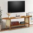 Bamboo TV Stand for TVs up to 65", Accent Entertainment Center with Storage, Media Console Table with Rattan, Modern TV Stand for Living Room, Bedroom, 55"(L), Walnut