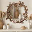 Yookeer Boho Decorative Wall Mirror 11.81" Rustic Wood Mirror Circle Floral Wall Decor Aesthetic Accent Farmhouse Art Decor for Living Room Bathroom Bedroom Entryway House Warming Gifts