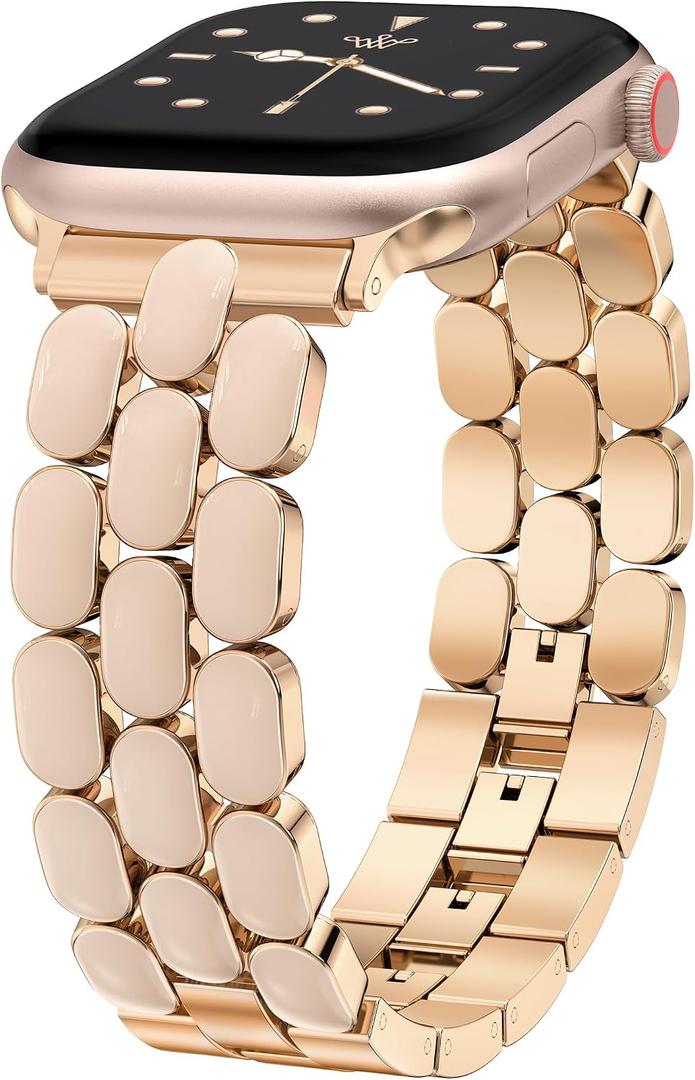 Wearlizer Metal Band Compatible with Apple Watch Bands for Women 40/38/41/42/44/45/46/49mm, Enamel Stainless Steel Strap for iWatch Series 11-1 SE/Ultra