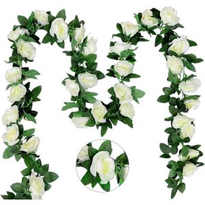 10PCS Fake Rose Garland, 7.5Ft Artificial Vines Flowers Hanging Rose Vine for Table Wedding Backdrop Arch Wall Party Mantle Festival Decor (Light White)