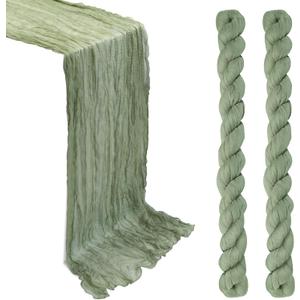 MAONAME 2 Pack Sage Green Cheesecloth Table Runner Fall Thanksgiving Boho Farmhouse Rustic Gauze 10FT 120 inch Cheese Cloth Runner for Wedding Party Home Party Decor Holiday Baby Shower Birthday