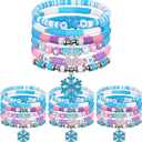 Landical 24 Pcs Snowflake Party Favors Winter Polymer Clay Beaded Bracelets Bulk Snowflake Jewelry Gifts Frost Friendship Wristband Heishi Stretch for Christmas Wonderland Birthday Party Supplies