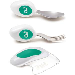 doddl Toddler Utensils, Ergonomic Fork Spoon and Knife Set for Self Feeding, Stainless Steel Silverware for 13 Year Olds, BPA Free, Dishwasher Safe (Aqua)