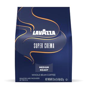 Lavazza Super Crema Whole Bean Coffee, Medium Espresso Roast, Arabica and Robusta Blend, 22 oz Bag (EXP 07/24/27)