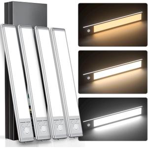 Under Cabinet Lights,88 LED Operated Motion Sensor Light Indoor,2200mAh USB Rechargeable Closet Lights, 4 Pack Magnetic Dimmable Closet LightsWireless Under Counter Lights for Kitchen, Stairs