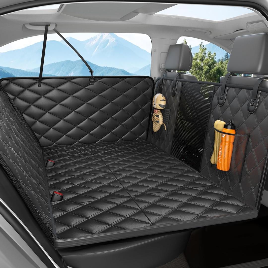Dog Car Seat Cover for Back Seat, Hard Bottom Back Seat Extender for Dogs - Supports 400lbs, 2025 New Waterproof, Scratch Resistant, Anti Slip Portable Dog Hammock,Suitable for Cars, SUVs and Trucks (Black)