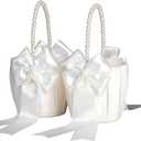Flower Girl Baskets for Wedding, Ivory Flower Girl Basket With Pearl Handle set of 2, Wedding Baskets for Flower Girls