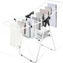 Clothes Drying Rack, Metal Foldable Laundry Drying Rack, with Adjustable Height Levels Wings, Space Saving, Indoor Outdoor Use, White Free-Standing Airer (Small)
