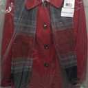 London Fog Black Wool Blend Pea Coat with Red and Gray Scarf Size M