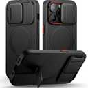 SURITCH for iPhone 14 Pro Case with Magnetic Camera Slide Cover and Adjustable Kickstand, Compatible with MagSafe, Shockproof Bumper Case Slim Protective Cover for iPhone 14 Pro 6.1 Inch, Black