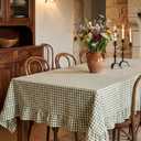 Mindsoft Sage Green Gingham Ruffled Tablecloth 84 x 60 Inches Rectangle Cotton Linen Checkered Table Cloth Buffalo Plaid Farmhouse Vintage Decorative Tablecover for Picnic Kitchen Dining Home Party