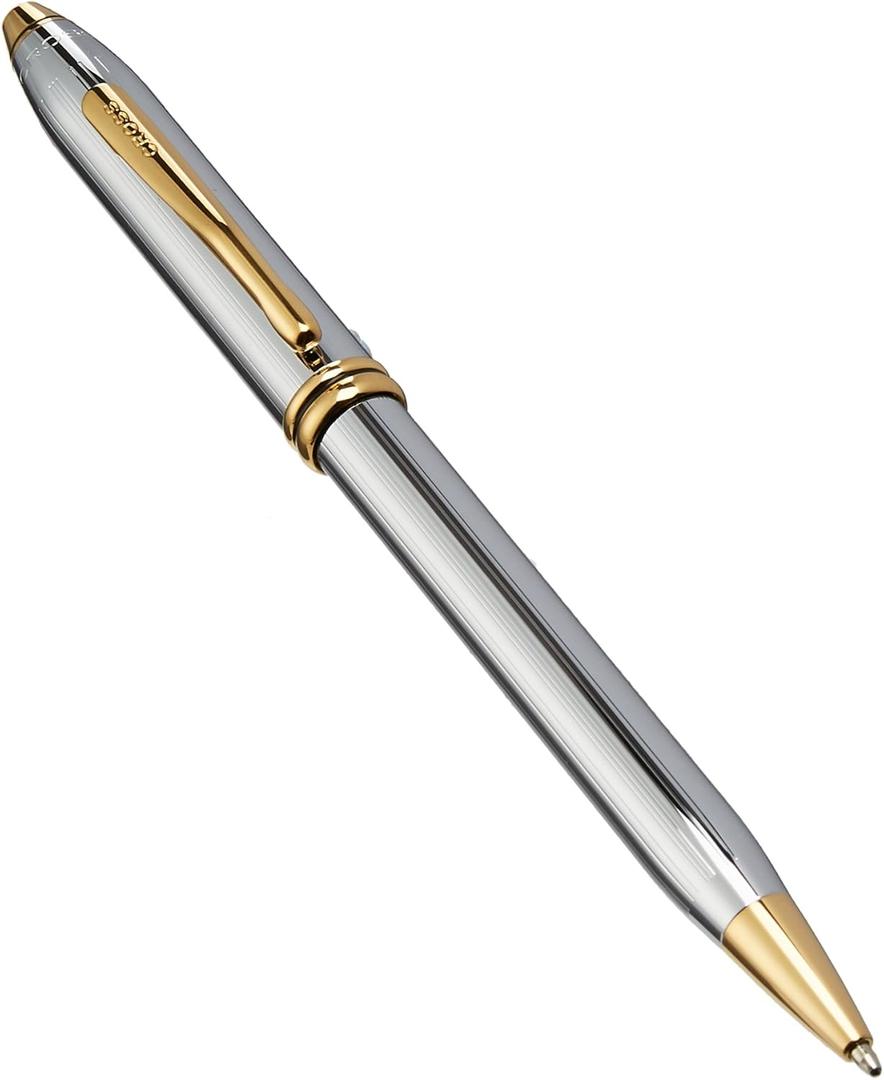 Cross Townsend Medalist Refillable Ballpoint Pen, Medium, 23 Carat Gold Plated Appointments, Includes Luxury Gift Box - Polished Chrome