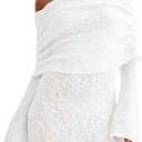 Imily Bela Womens Beach Swimsuit Cover Ups Summer Off The Shoulder Long Bell Sleeve Sheer Mini Dress (Large, White)
