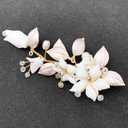 Flower Bridal Hair Clips Pearl Leaf White Ceramic Floral Wedding Hair Pieces with Clips Accessories for Women Girls