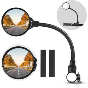 West Biking Bike Mirror Handlebar Mount, Adjustable Rotatable Bicycle Rear View Mirror, Wide Angle Acrylic Convex Safety Mirror for Mountain Road Bike (Black - 1 Piece Convex Mirror)