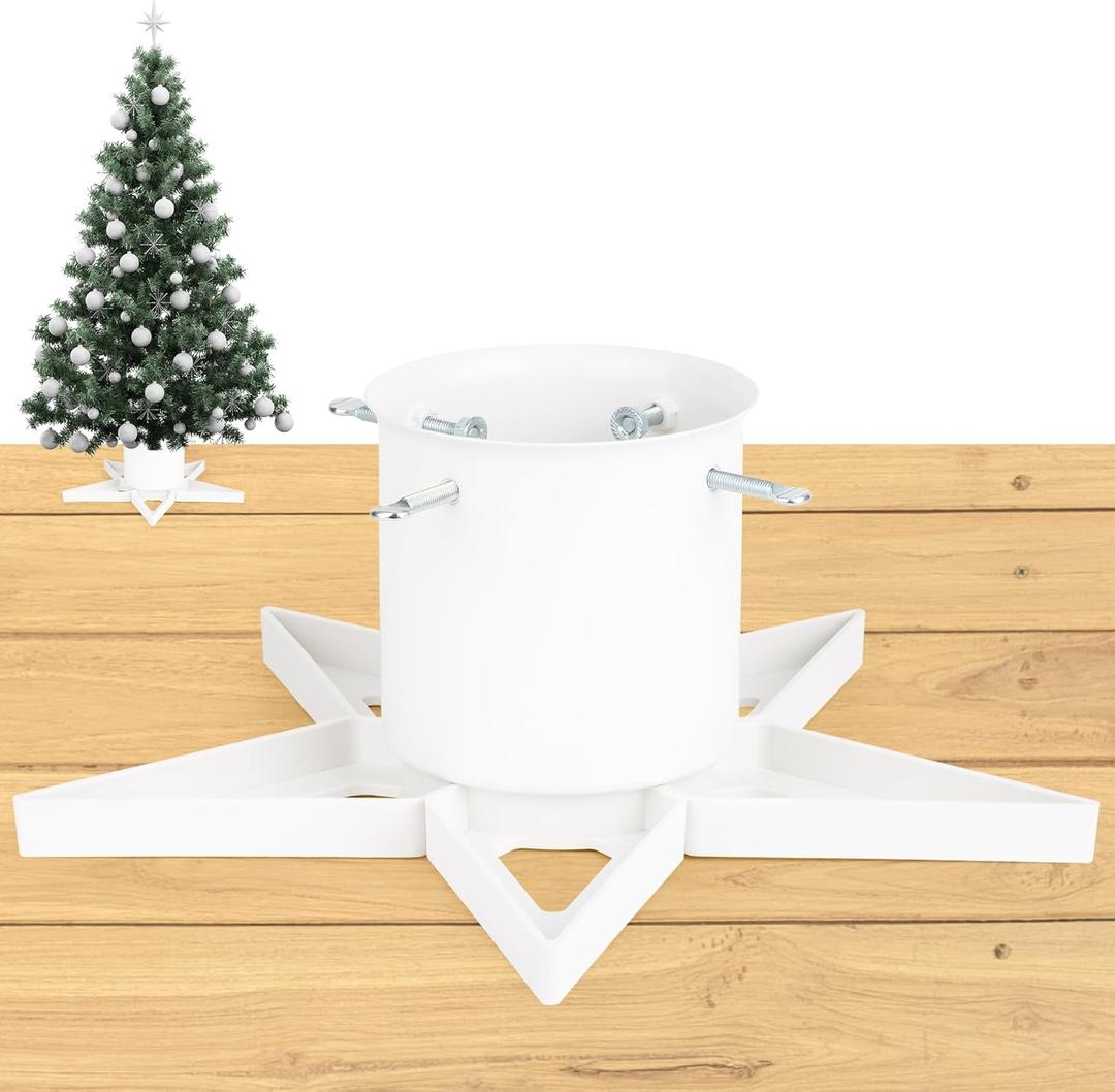 GuuG Real Christmas Tree Stand Base - Live Trees Small Christmas Tree Holder up to 6.5ft Trees for Real Xmas Trees Decoration 0.53 Gal Star+ (White)