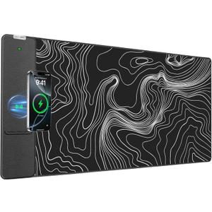 Wireless Charging Mouse Pad, 31.5"x15.8" Large Desk Mat, Smooth Glide | Waterproof Mousepad, Stitched Edge, Non-Slip Rubber Base, Desk Pad Computer Keyboard Mat, No Adapter, 31.5L x 15.8W inches