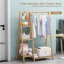 Small Clothes Racks,Kids Clothes Hanging Rack, Bamboo Wood Clothing Garment Rack with Shelves, Free Standing Corner Dress Costume Rack for Small Place,Bedroom,Bathroom, Portable