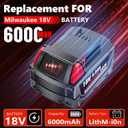 Replacement for Milwaukee M18 Battery, 6000mAh 18V Lithium High-Capacity Batteries Compatible with M18 Cordless Power Tools and Charger 48-11-1850 48-11-1860 48-11-1828 48-11-1815 48-11-1822 (4PACK)