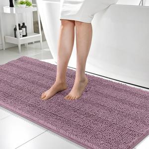OLANLY Thick Bathroom Rugs 59x24, Extra Soft Absorbent Chenille Striped Bath Rugs, Rubber Backing, Machine Wash Dry, Bath Mats for Bathroom Floor, Tub and Shower, Home Decor Accessories, Deep Plum
