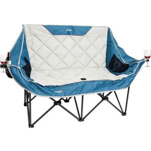 Double Camping Chair, Padded Oversized Camping Loveseat for Adults 2 Person Couch Two Seat Support 600LBS Heavy Duty Folding Camp Lawns Chairs for Outdoor Beach Backyard Tailgating Sports