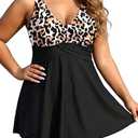 Holipick Plus Size Swim Dress Women - Leopard One Piece Swimsuit with Skirt V Neck Tummy Control Bathing Suit 26W