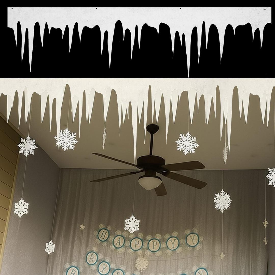 6 Pcs Winter Wonderland Decorations Christmas Fake Icicle Hanging White Felt Icicle Borders Cutouts 59.06 Inches Hanging Fringe Ornaments for Holiday Xmas Home White Decor