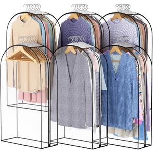 Clear Garment Bags for Hanging Clothes 10” Gusseted, 6 Pack, 40”