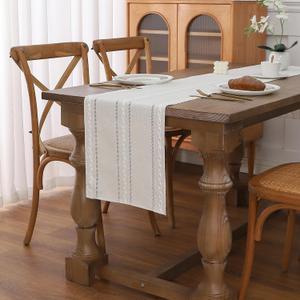 Gernaice Boho Table Runner, Rustic Cotton Linen Farmhouse Table Runners for Holiday Wedding Dining Living Room Bedroom Home Decor, 108" L X 13" W Ivory