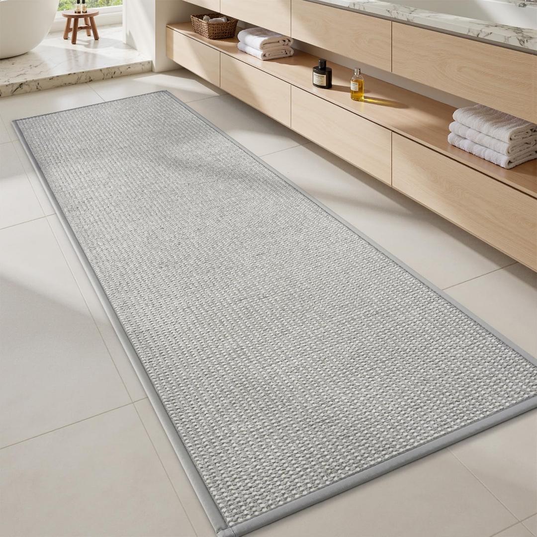 MontVoo Bathroom Runner Rugs,Chenille Absorbent Bath Mat Runner Quick Dry Rubber Backed Bath Runners Non Slip Washable Long Bathroom Rugs,Ultra Thin Bath Rugs Fit Under Door,24"x47",Grey