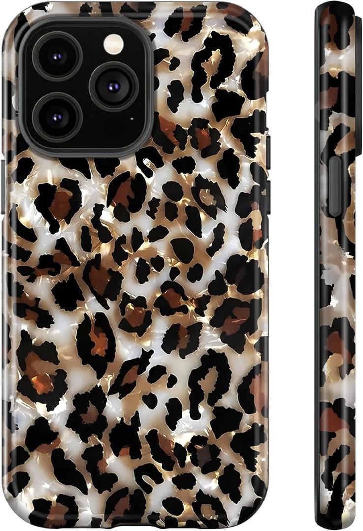 Generic Cheetah Print Case for iPhone 15 Pro Max,Leopard Print Vintage Phone Case for Girl Women Men Boys,Dual-Layer Hard Shell+Silicone Cover-Shockproof Protective Case-Gold
