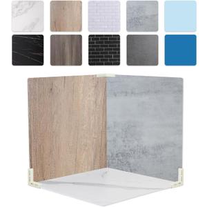 5PCS Double Sided 10 Patterns Photography Backdrop Boards, 16x16 Inch Waterproof Background Surface with 4 Brackets, Cement Marble Wood Brick Texture Backdrop for Food Jewelry Shooting