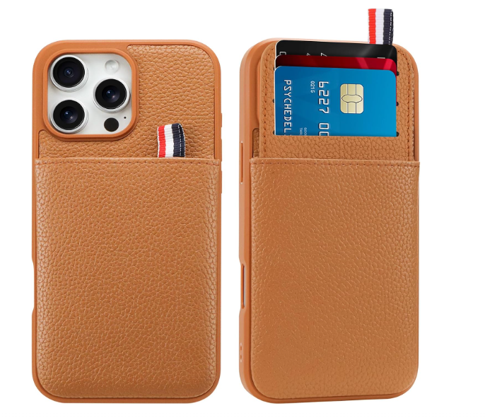 Wallet Phone Case for iPhone 16 Pro Case with Card Holder for Men Women, Orange Brown Leather Protective Phone Cover with Wallet Compatible with iPhone 16 Pro of 2024