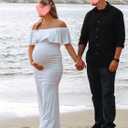 Glampunch Womens Off Shoulder Maternity Dress Ruffles Elegant Slim Gowns Fit Maxi Photography Dress (White, M)