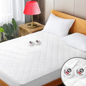 Heated Mattress Pad Queen Size Quilted Zone Heating Electric Bed Warmer Luxury Comfort Heat Mattress Pad Cover Dual Controller10 Heat Setting | 1-12 Hours Auto Shut Off | with 8-21 Inch Deep Pocket