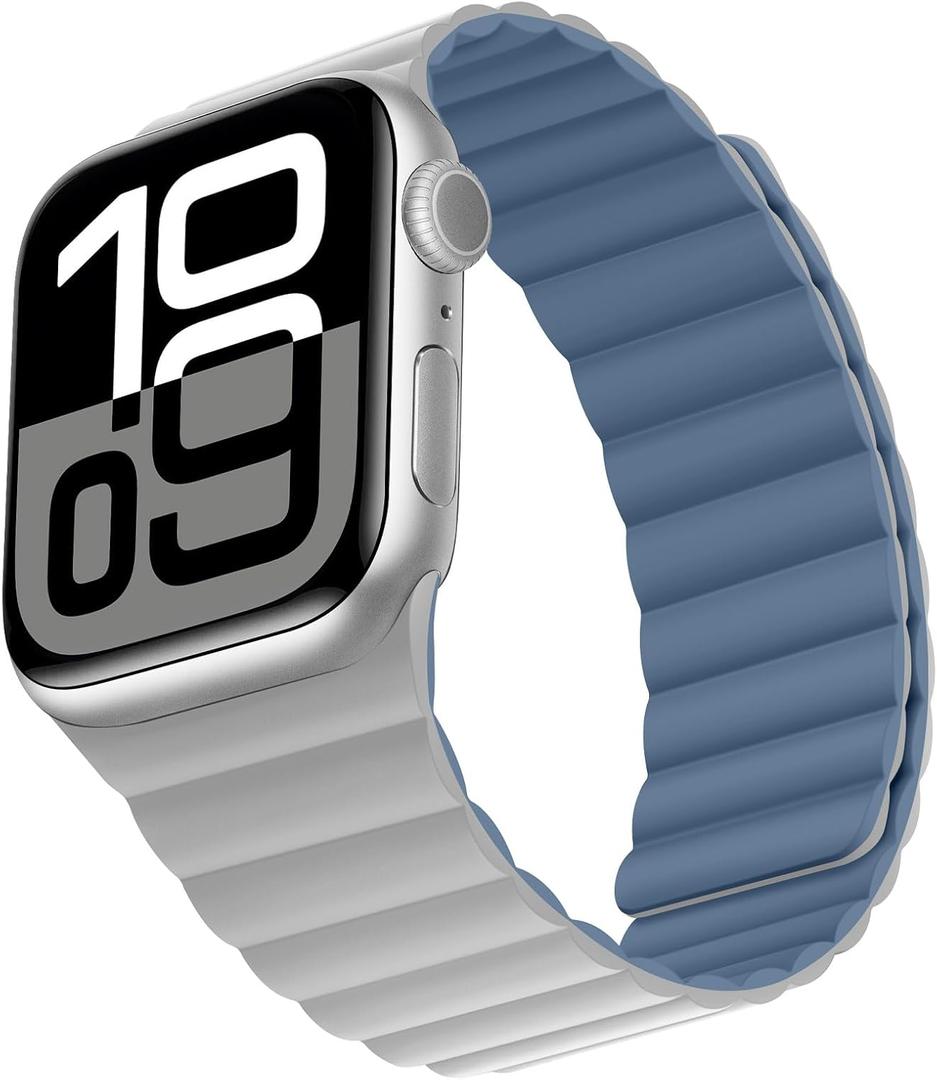 Compatible with Apple Watch Band, Double Sided Wearable Silicone Magnetic Strap for iWatch, Size: (42mm series10)/41mm/40mm/38mm, Gray/Blue