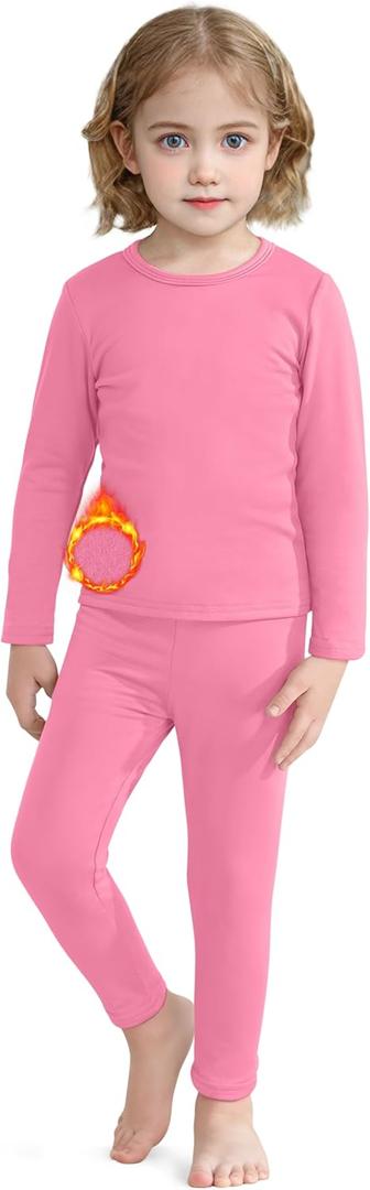 VZV 2T-6Y Toddler Thermal Set Thermal Underwear for Kids Fleece Lined Toddler Base Layer Long Johns for Kids Boys Girls (3T, Medium Pink)