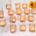 Maxdot Votive Candle Holders Set of 48- Round Glass Candle Holder Bulk for Wedding Home Decoration, Tea Lights Holders for Wedding Shower, Party Gift(Gold)