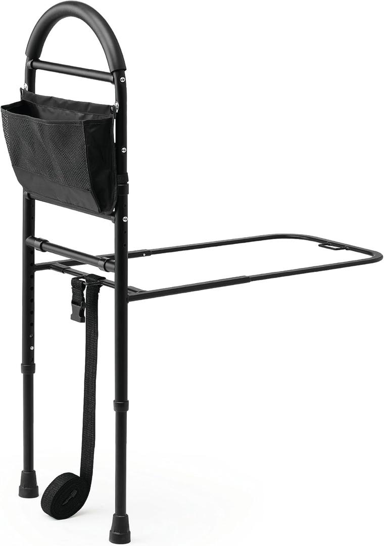Medline Bed Assist Bar with Storage Pocket, Height Adjustable Bed Rail for Elderly Adults, Assistance for Getting In and Out of Bed at Home